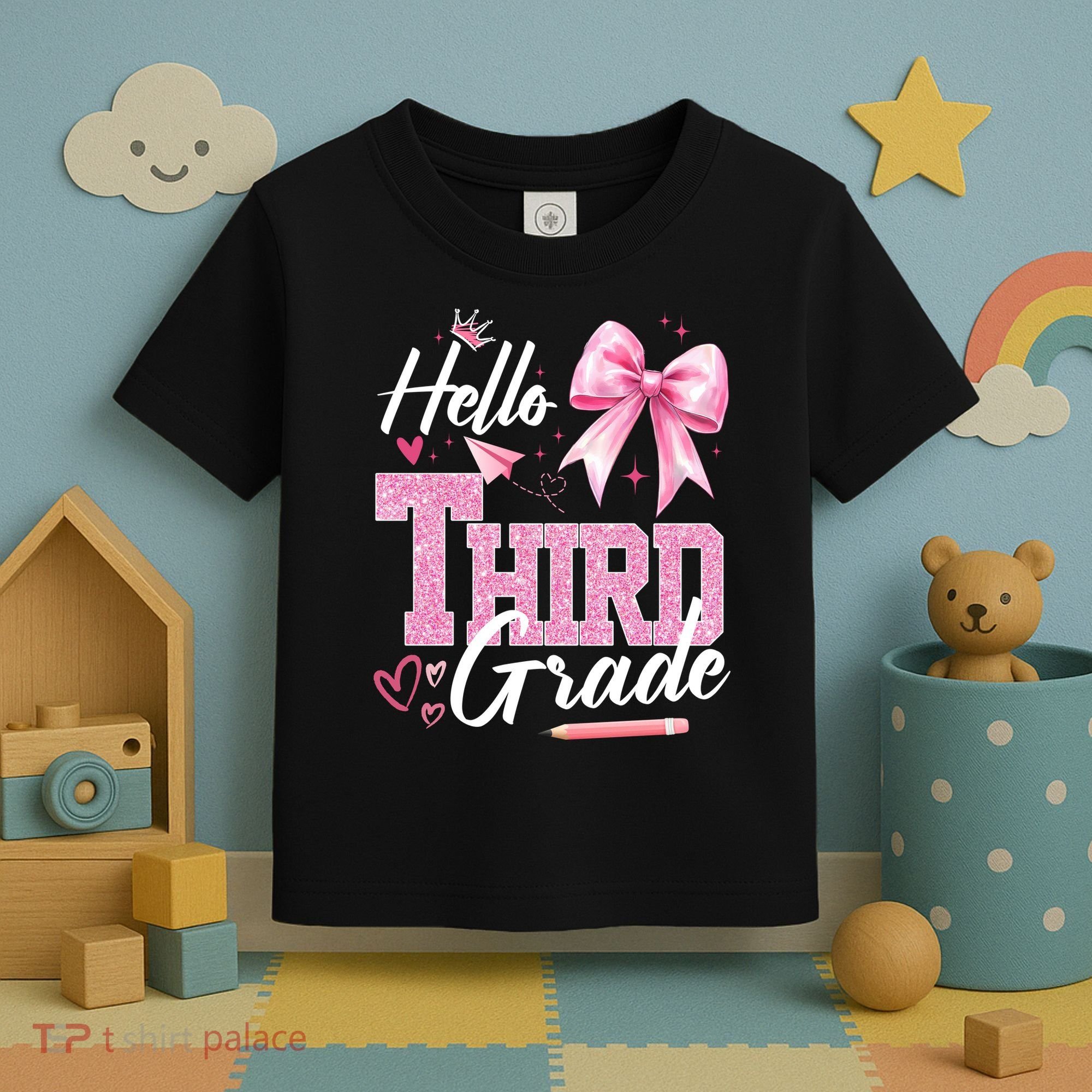 Hello 3rd Third Grade First Day Of School Coquette Teacher Toddler T-Shirt