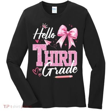 Hello 3rd Third Grade First Day Of School Coquette Teacher Women's Long Sleeve Shirt