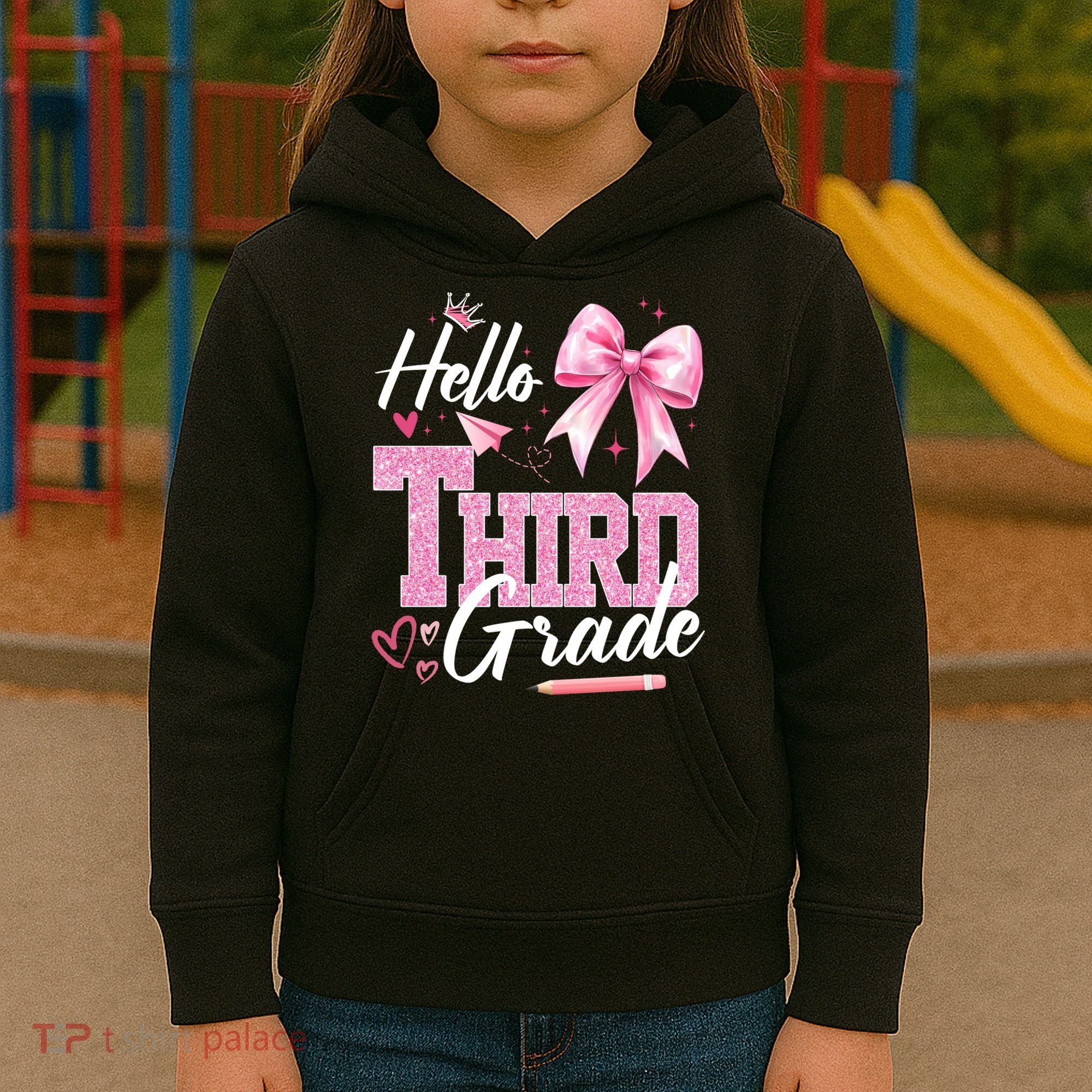 Hello 3rd Third Grade First Day Of School Coquette Teacher Kids Hoodie