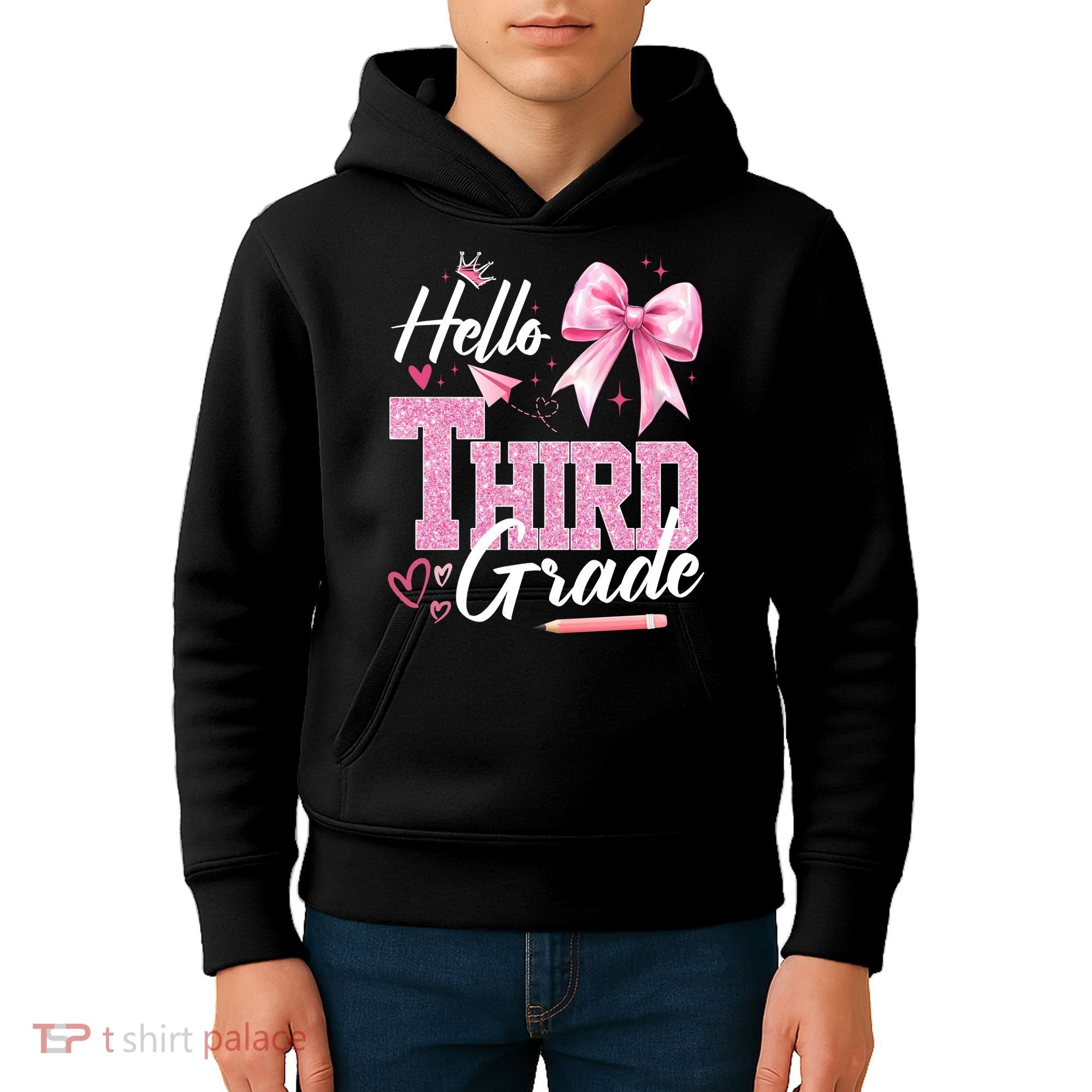 Hello 3rd Third Grade First Day Of School Coquette Teacher Kids Hoodie