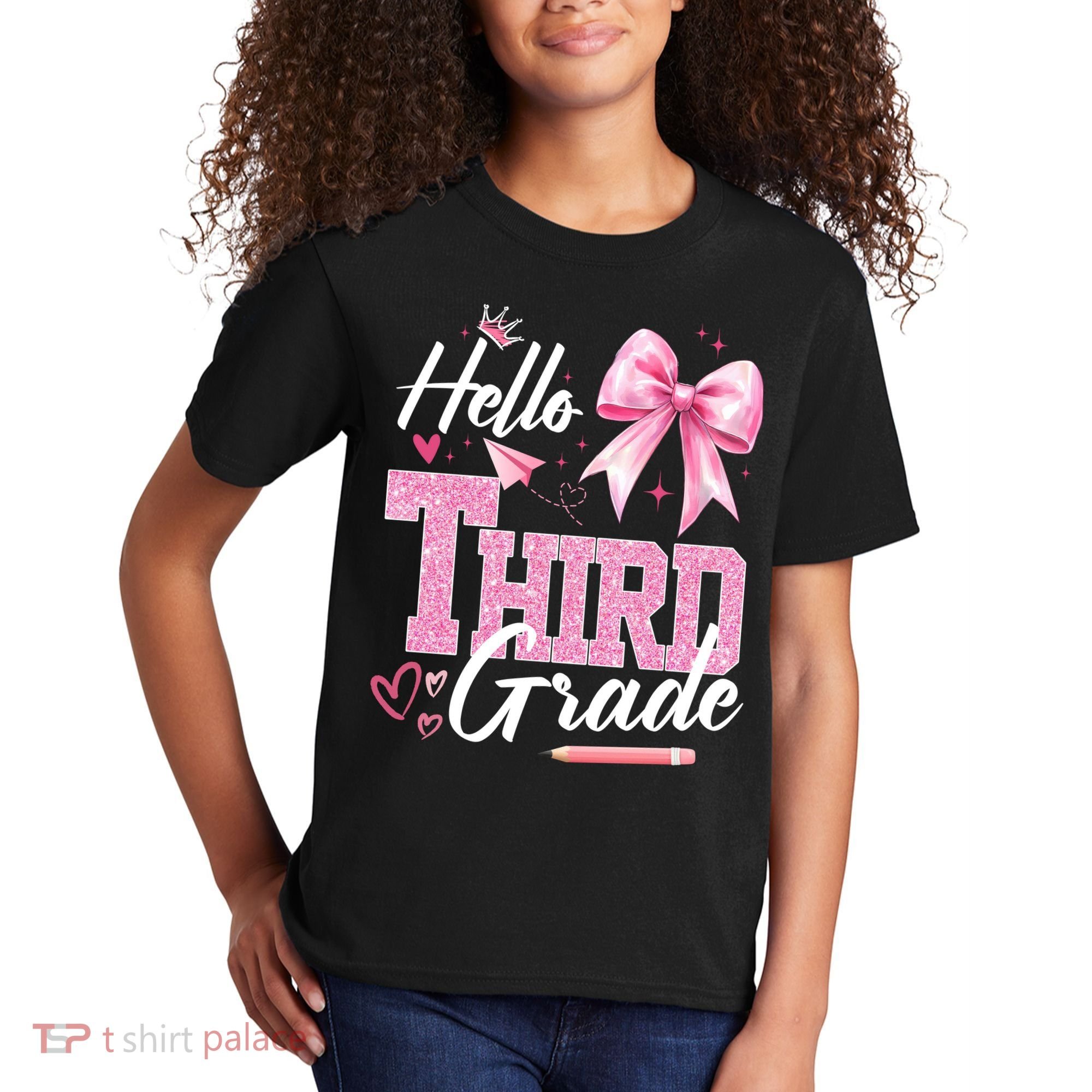Hello 3rd Third Grade First Day Of School Coquette Teacher Kids T-Shirt