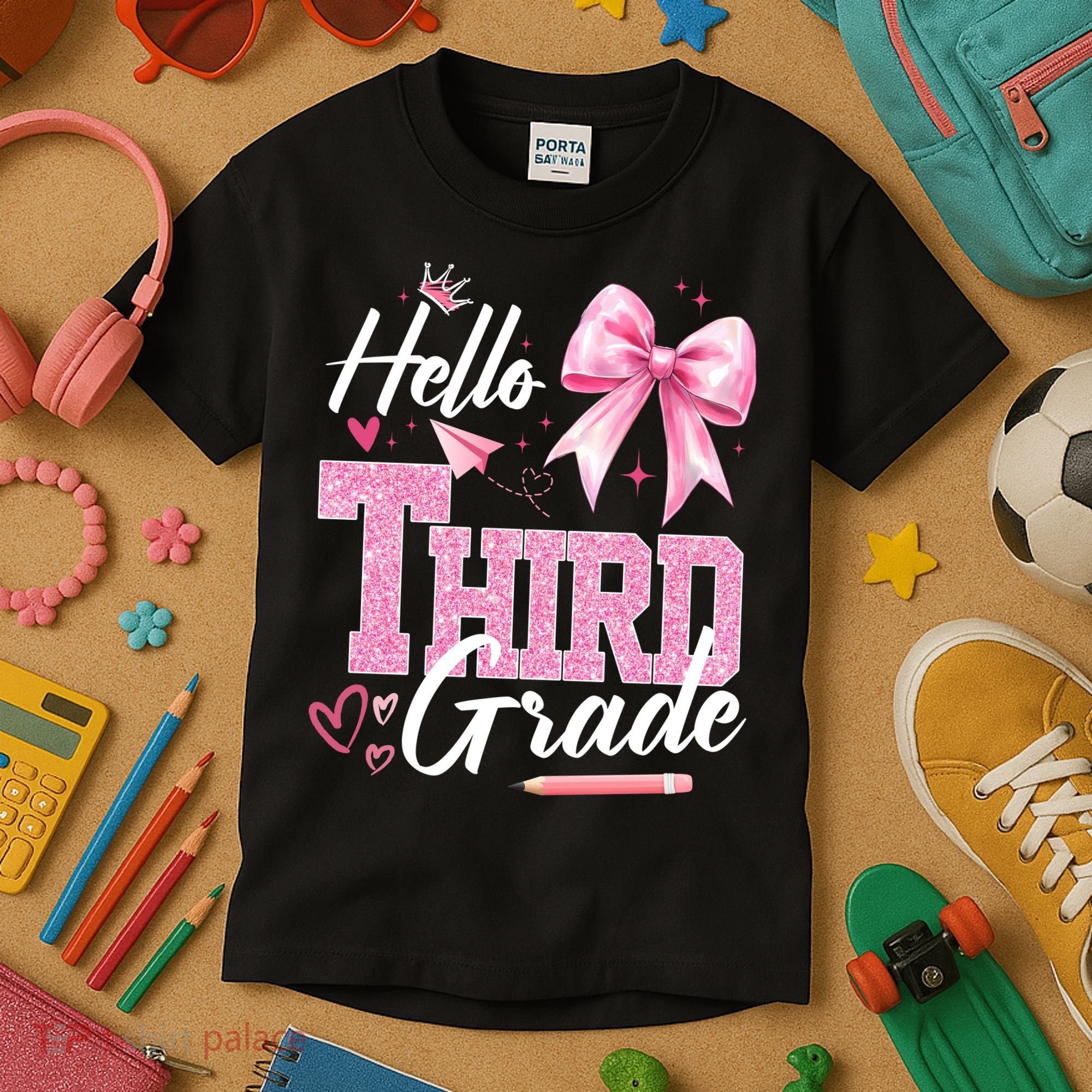 Hello 3rd Third Grade First Day Of School Coquette Teacher Kids T-Shirt