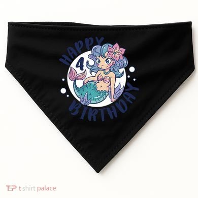 Happy 4th Birthday Cute Mermaid USA-Made Doggie Bandana