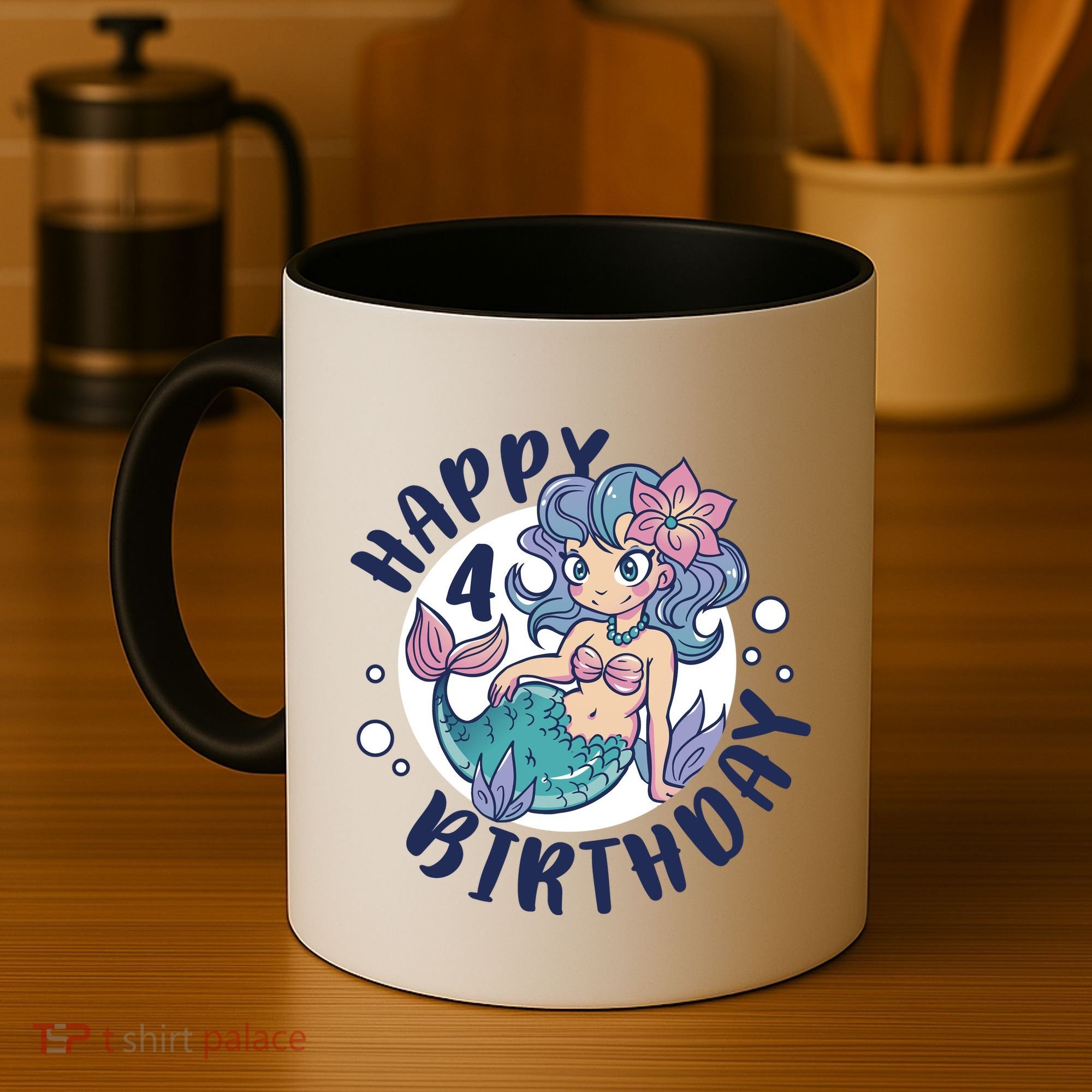 Happy 4th Birthday Cute Mermaid Coffee Mug