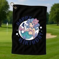 Happy 4th Birthday Cute Mermaid Golf Towel thumb 1