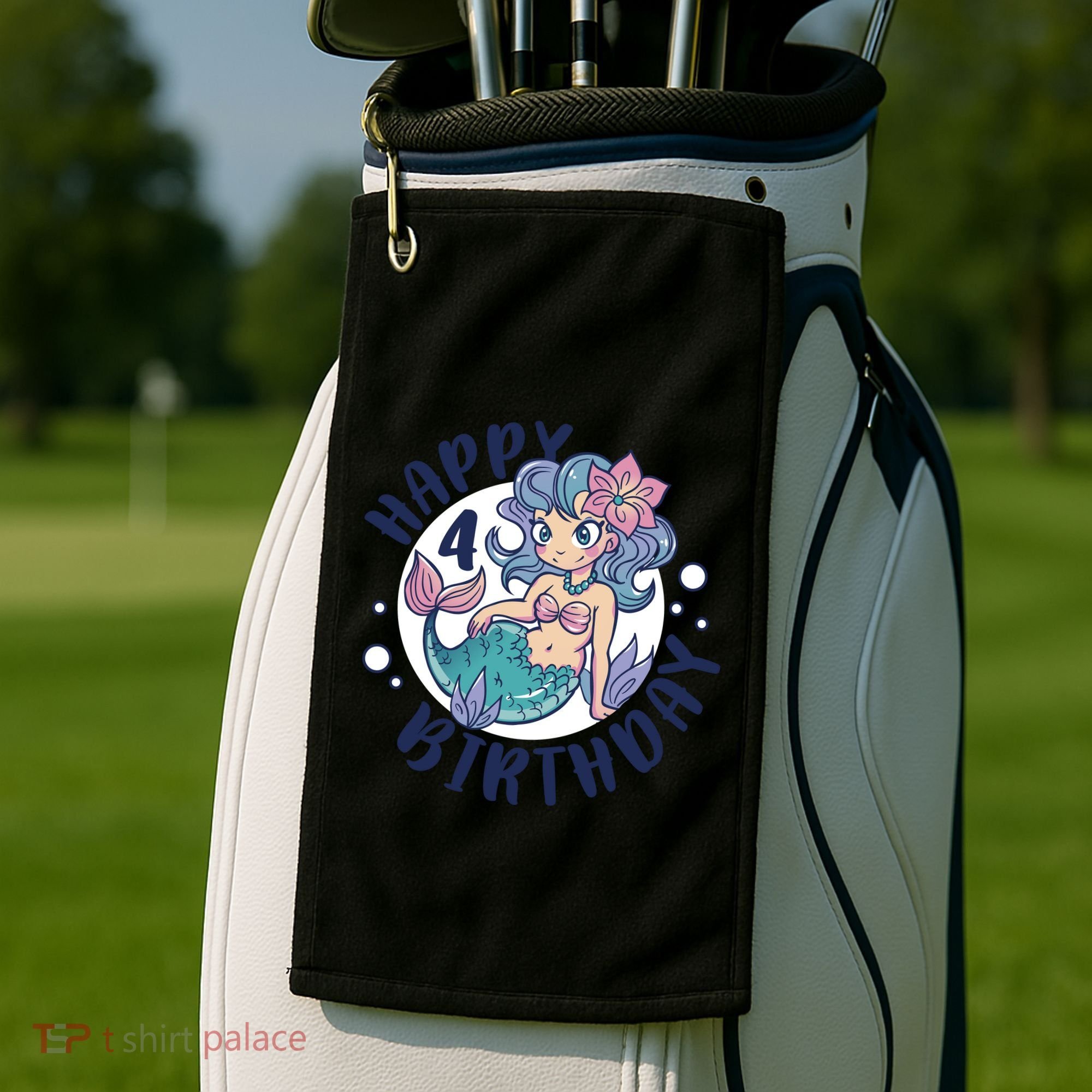 Happy 4th Birthday Cute Mermaid Golf Towel