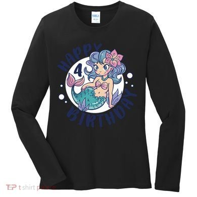 Happy 4th Birthday Cute Mermaid Women's Long Sleeve Shirt