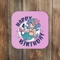 Happy 4th Birthday Cute Mermaid Coaster thumb 0