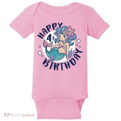 Happy 4th Birthday Cute Mermaid Baby Bodysuit