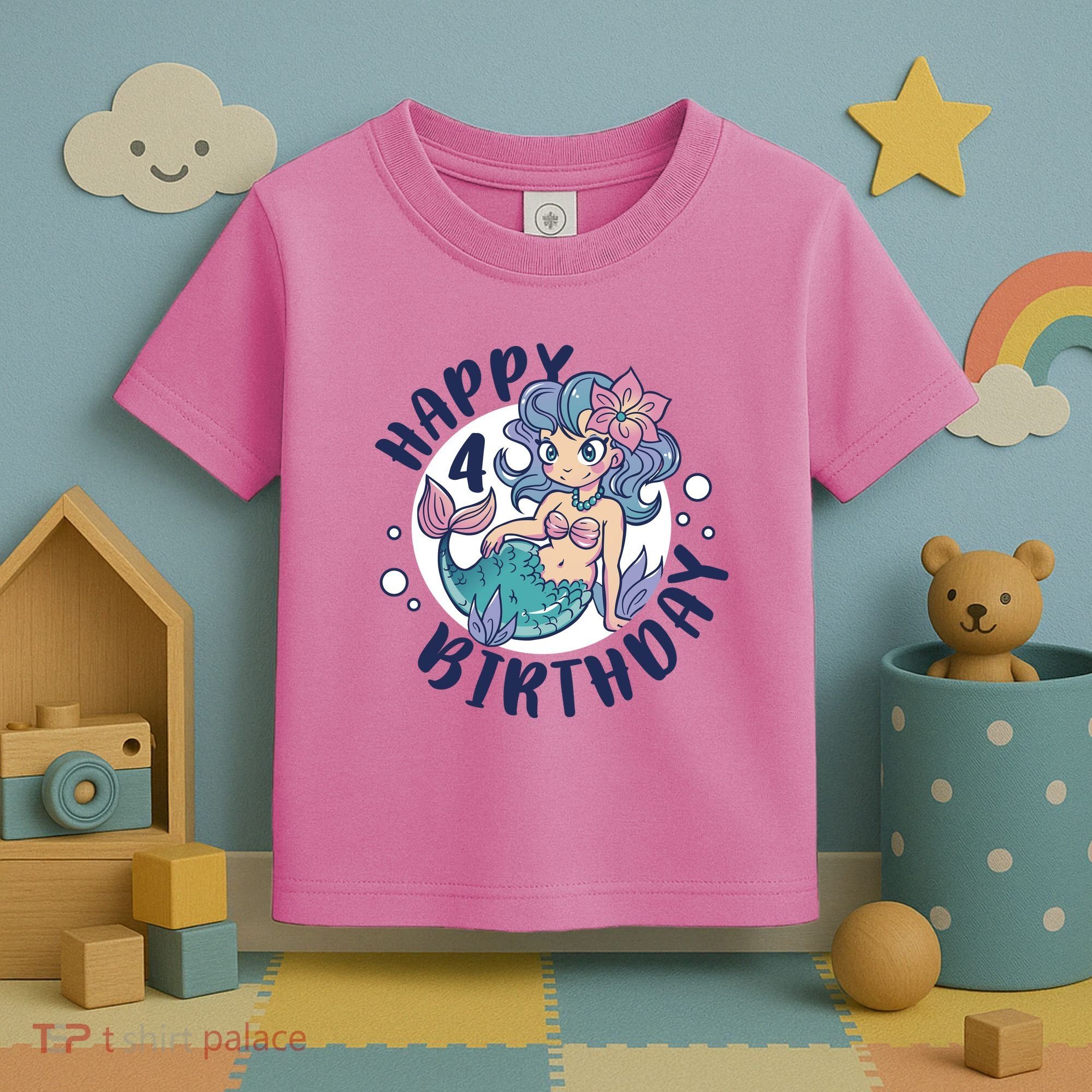 Happy 4th Birthday Cute Mermaid Toddler T-Shirt