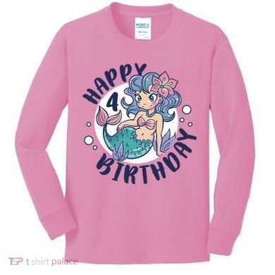 Happy 4th Birthday Cute Mermaid Kids Long Sleeve Shirt