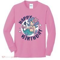 Happy 4th Birthday Cute Mermaid Kids Long Sleeve Shirt thumb 0