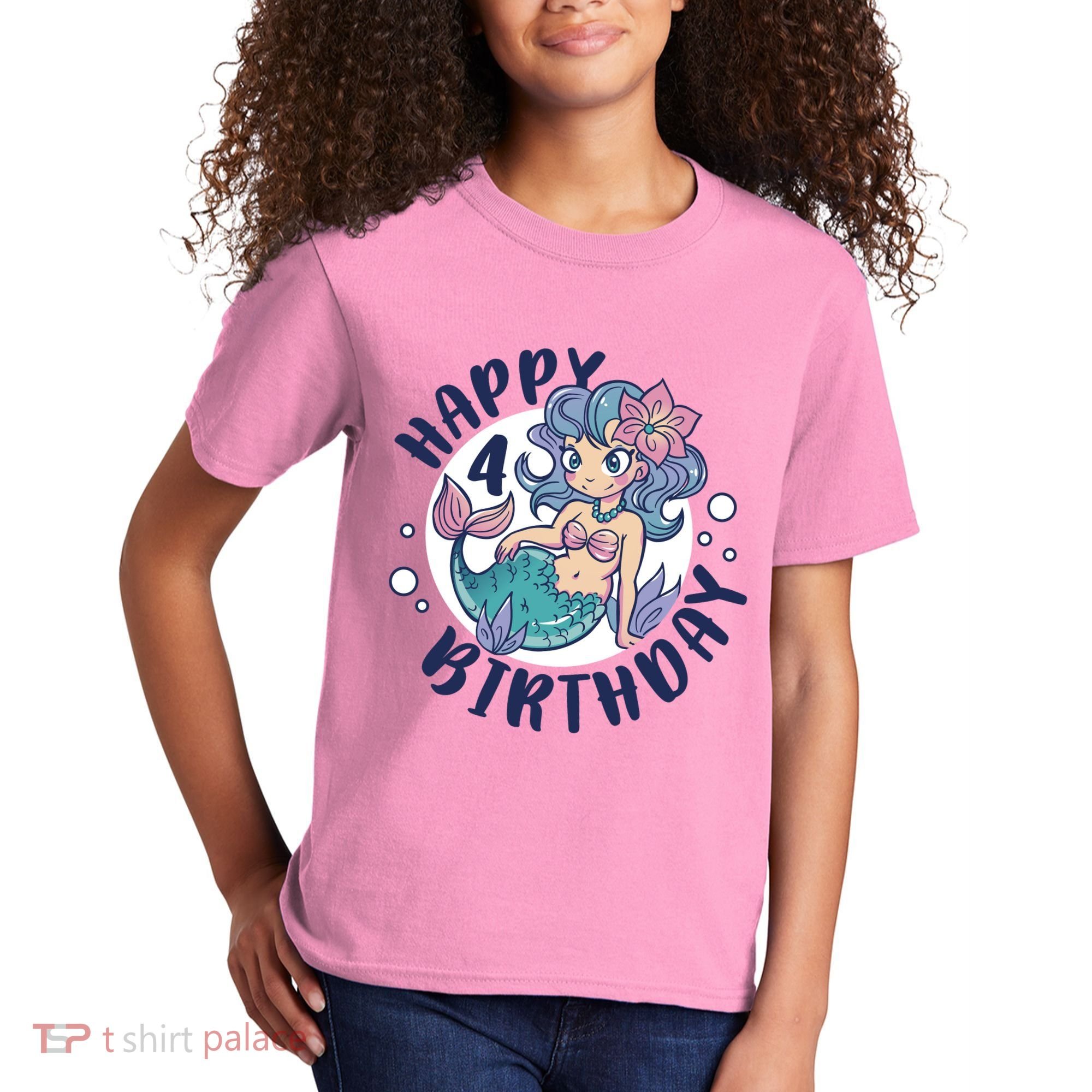 Happy 4th Birthday Cute Mermaid Kids T-Shirt