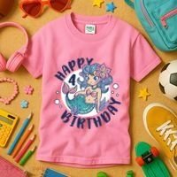 Happy 4th Birthday Cute Mermaid Kids T-Shirt thumb 3