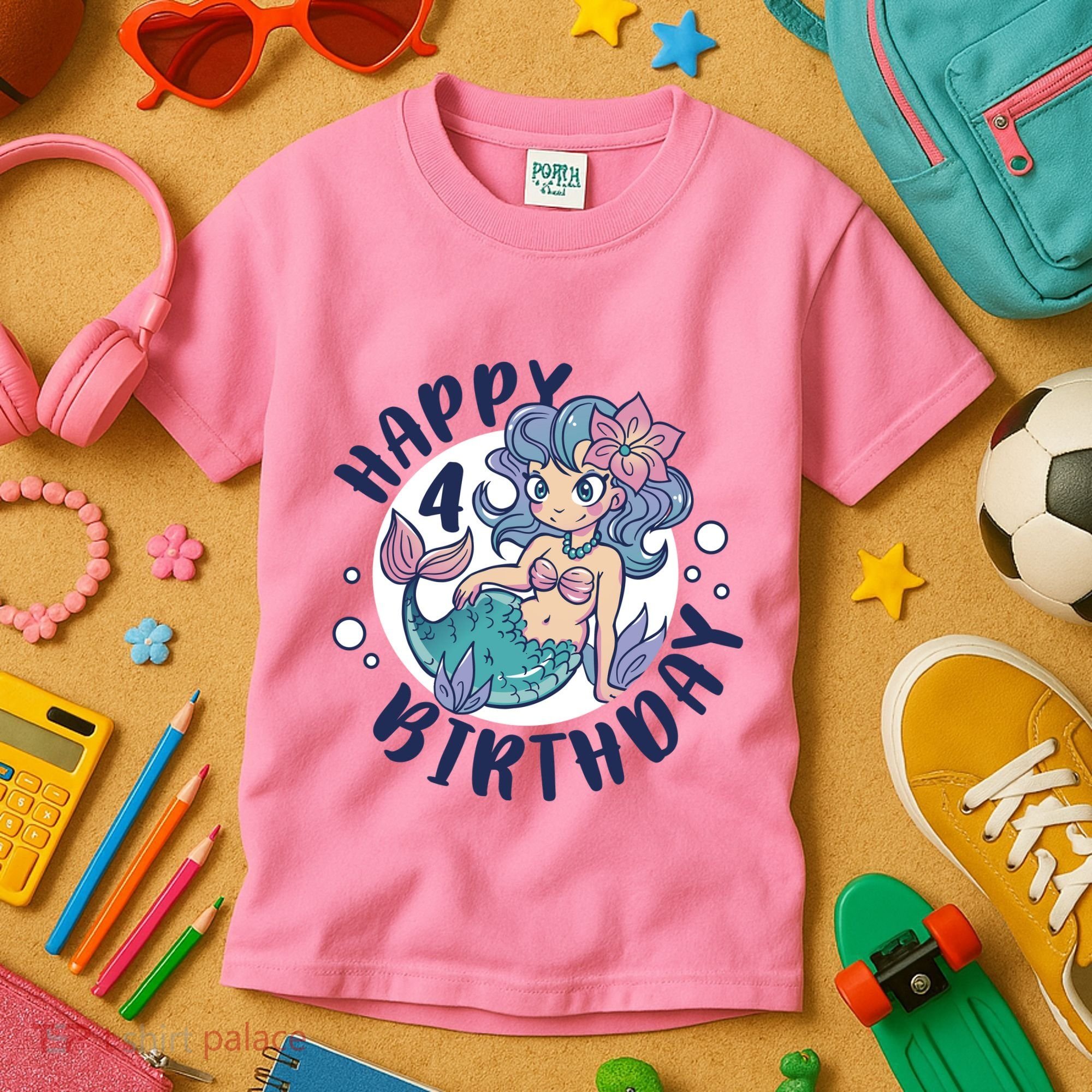 Happy 4th Birthday Cute Mermaid Kids T-Shirt
