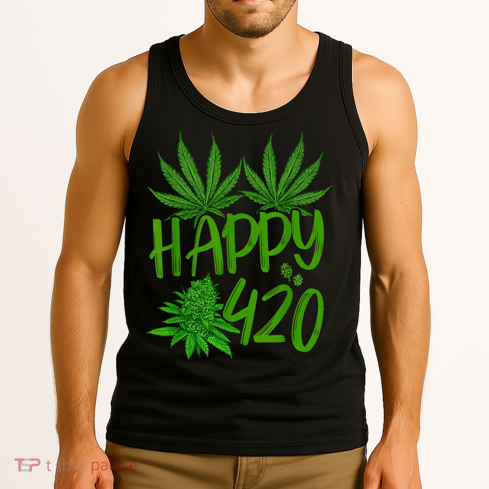 Happy 420 Day Cannabis Weed Marijuana Leaf Lovers Men Women Tank Top