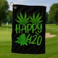 Happy 420 Day Cannabis Weed Marijuana Leaf Lovers Men Women Golf Towel thumb 1