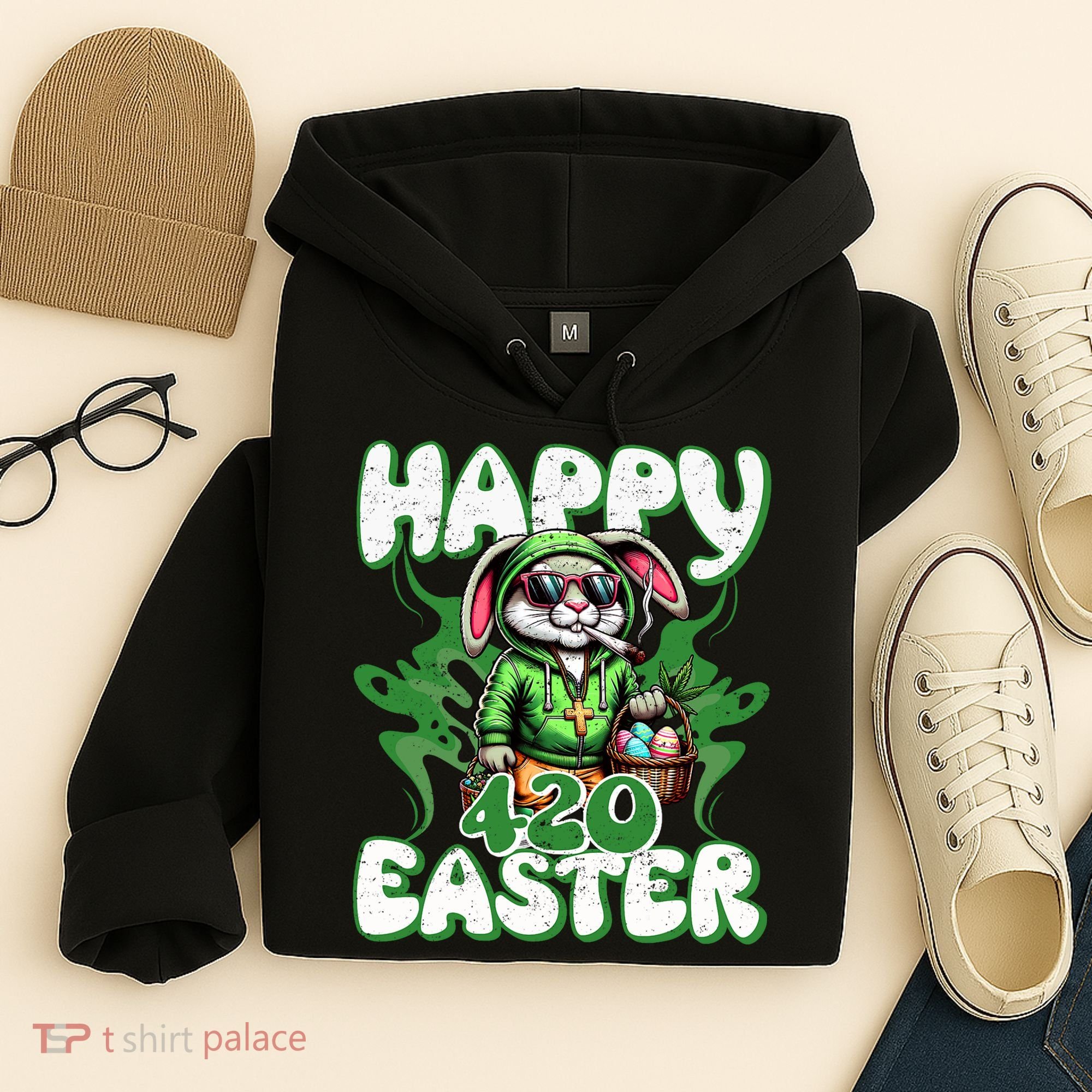Happy 420 Easter Funny Smoking Easter Bunny Hoodie