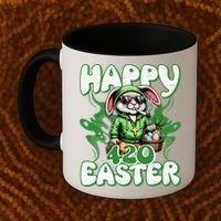 Happy 420 Easter Funny Smoking Easter Bunny Coffee Mug thumb 2