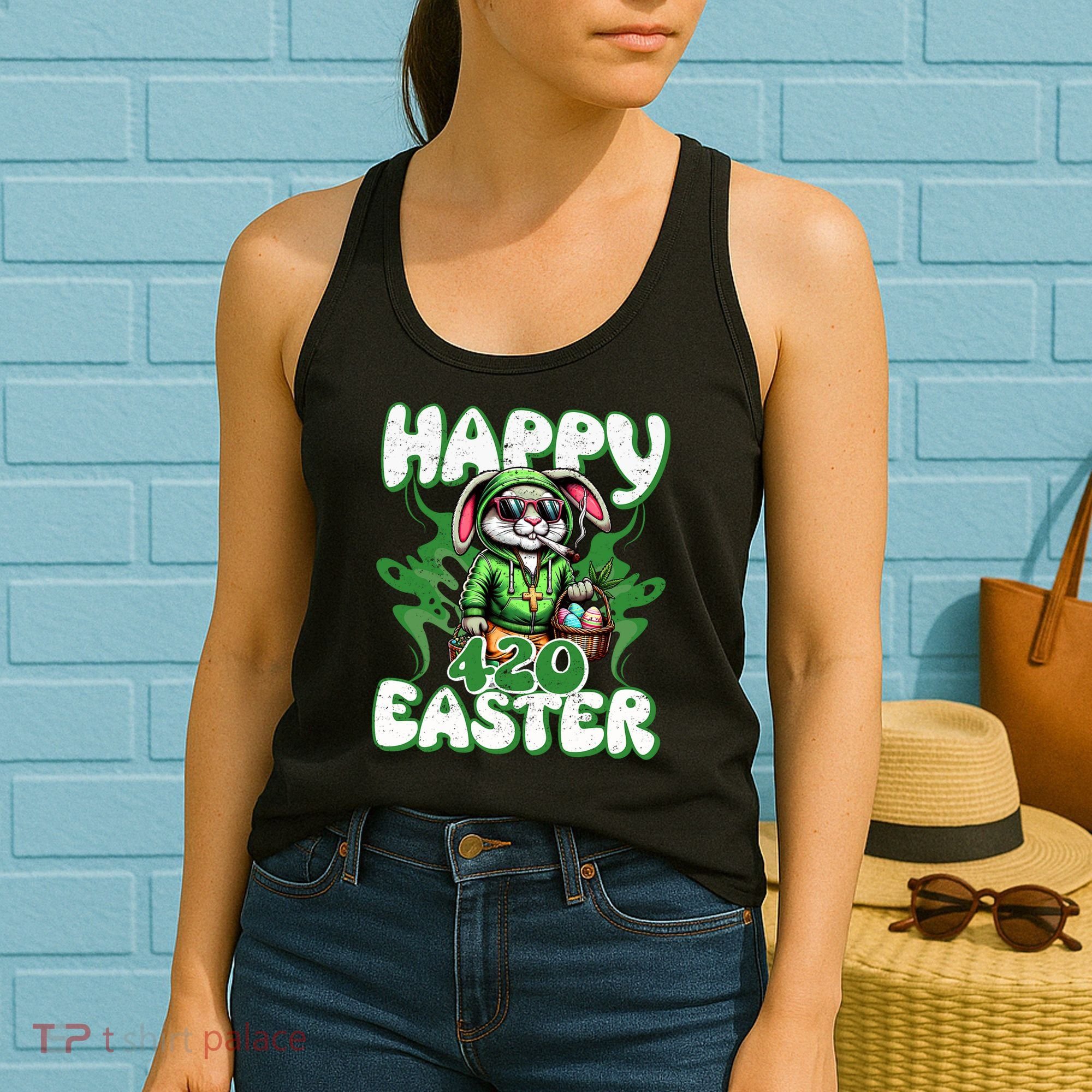 Happy 420 Easter Funny Smoking Easter Bunny Women's Tank Top