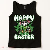 Happy 420 Easter Funny Smoking Easter Bunny Tank Top thumb 2