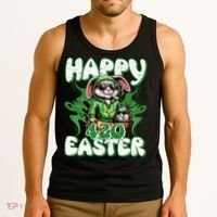Happy 420 Easter Funny Smoking Easter Bunny Tank Top thumb 3