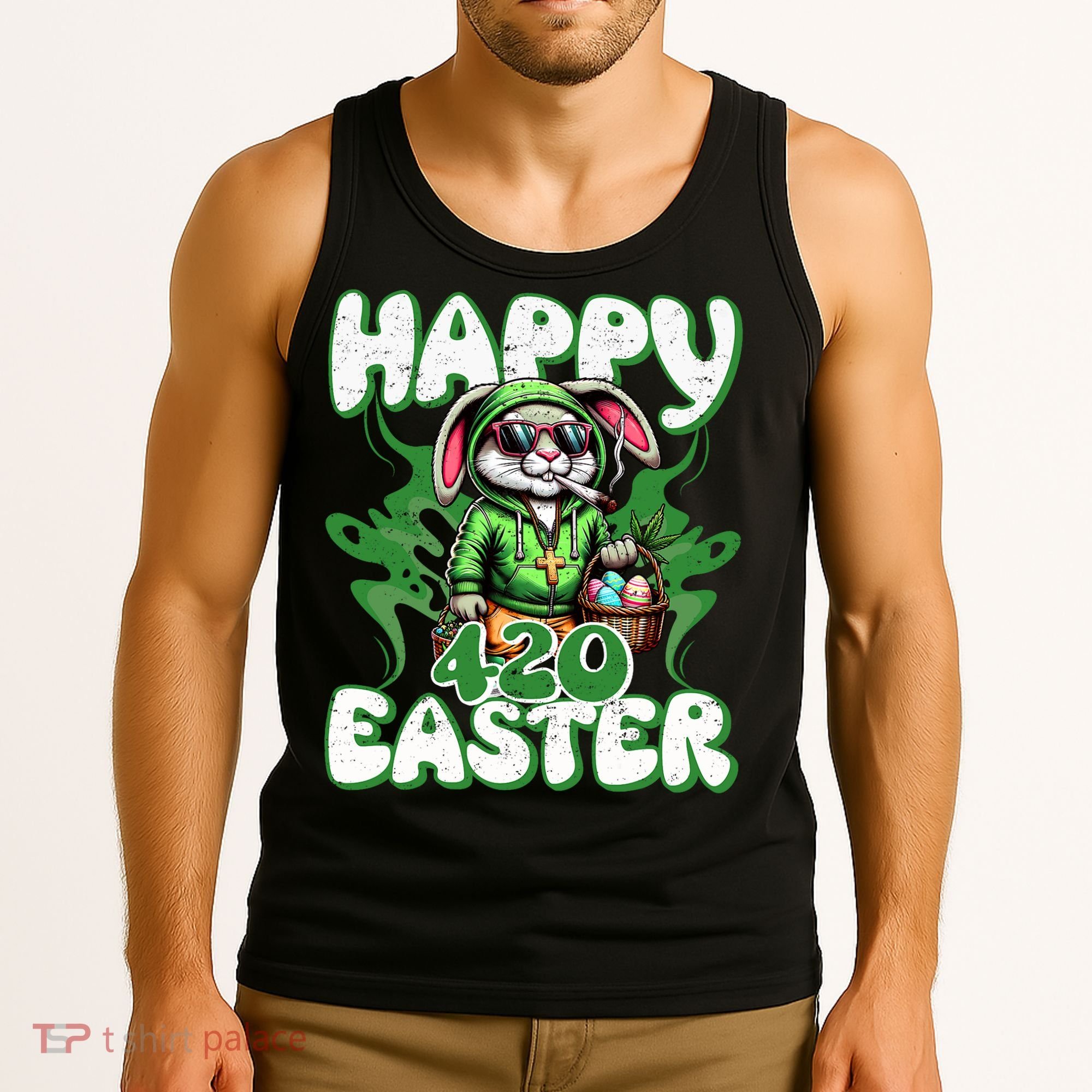 Happy 420 Easter Funny Smoking Easter Bunny Tank Top