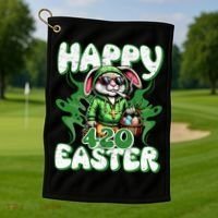 Happy 420 Easter Funny Smoking Easter Bunny Golf Towel thumb 1