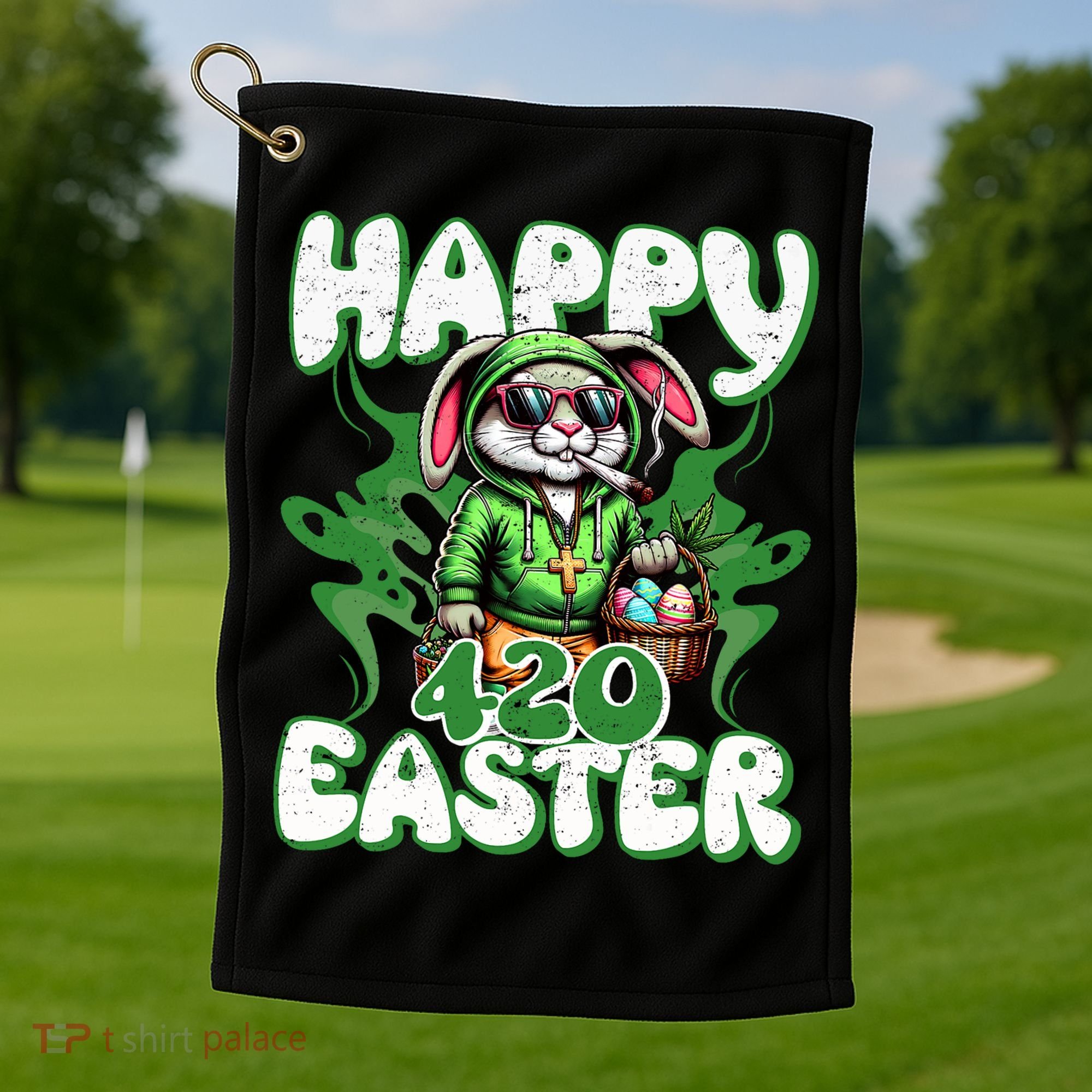Happy 420 Easter Funny Smoking Easter Bunny Golf Towel