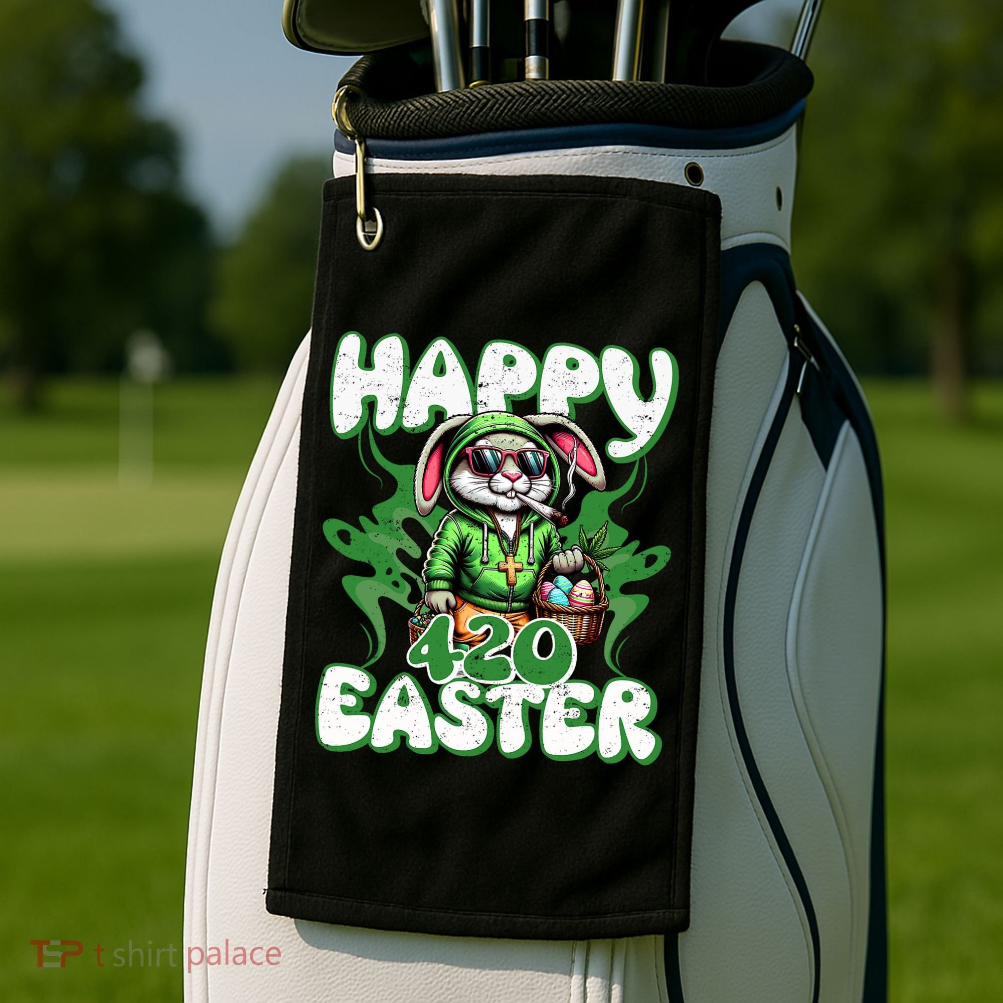 Happy 420 Easter Funny Smoking Easter Bunny Golf Towel