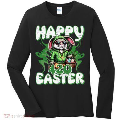 Happy 420 Easter Funny Smoking Easter Bunny Women's Long Sleeve Shirt