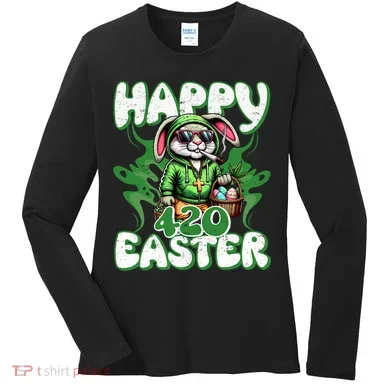 Happy 420 Easter Funny Smoking Easter Bunny Women's Long Sleeve Shirt