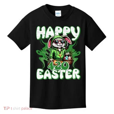 Happy 420 Easter Funny Smoking Easter Bunny Kids T-Shirt