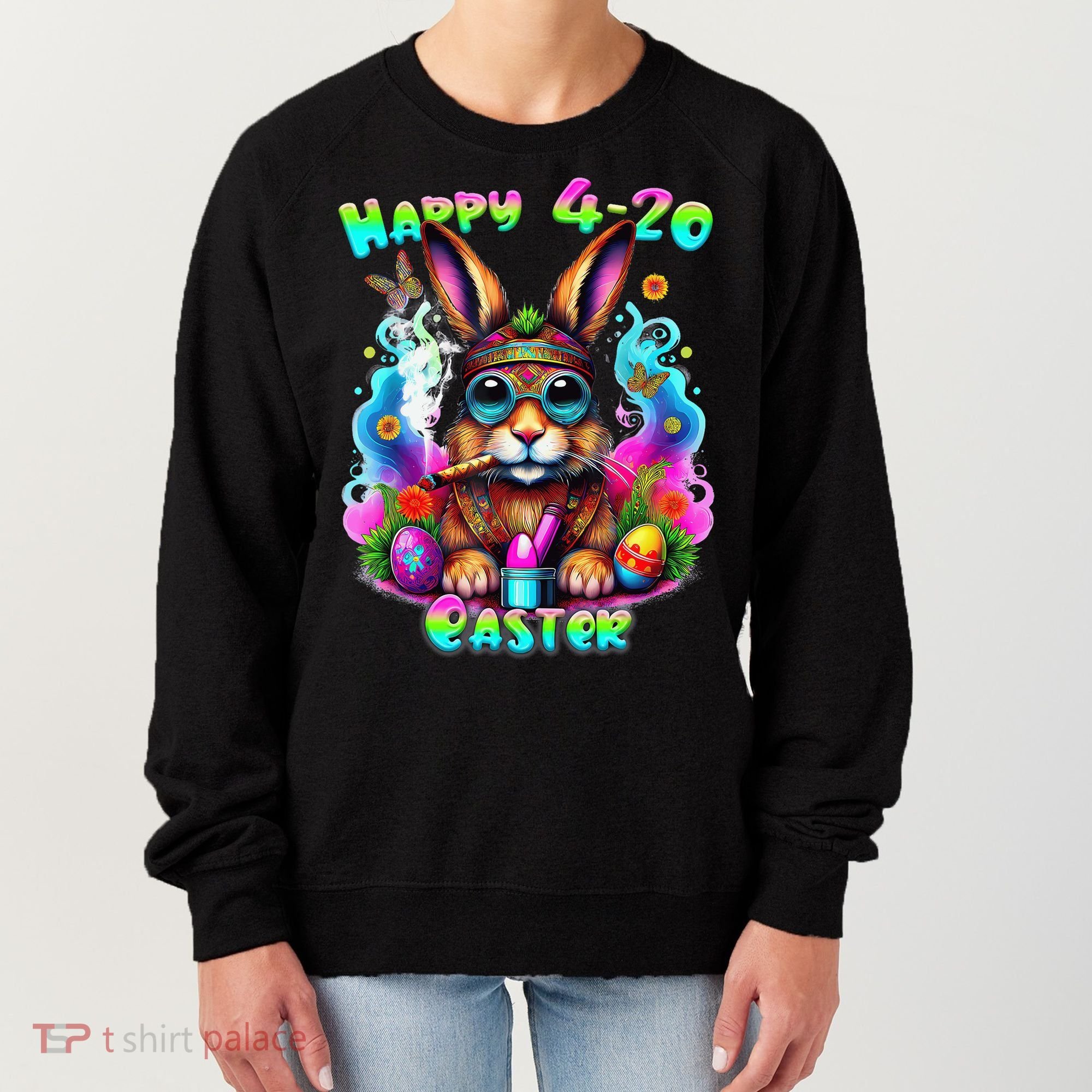 Happy 420 Easter Day Bunny Smoking Weed Marijuana Funny 420 Women's Sweatshirt