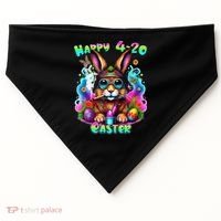 Happy 420 Easter Day Bunny Smoking Weed Marijuana Funny 420 USA-Made Doggie Bandana thumb 0
