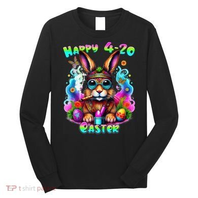 Happy 420 Easter Day Bunny Smoking Weed Marijuana Funny 420 Long Sleeve Shirt