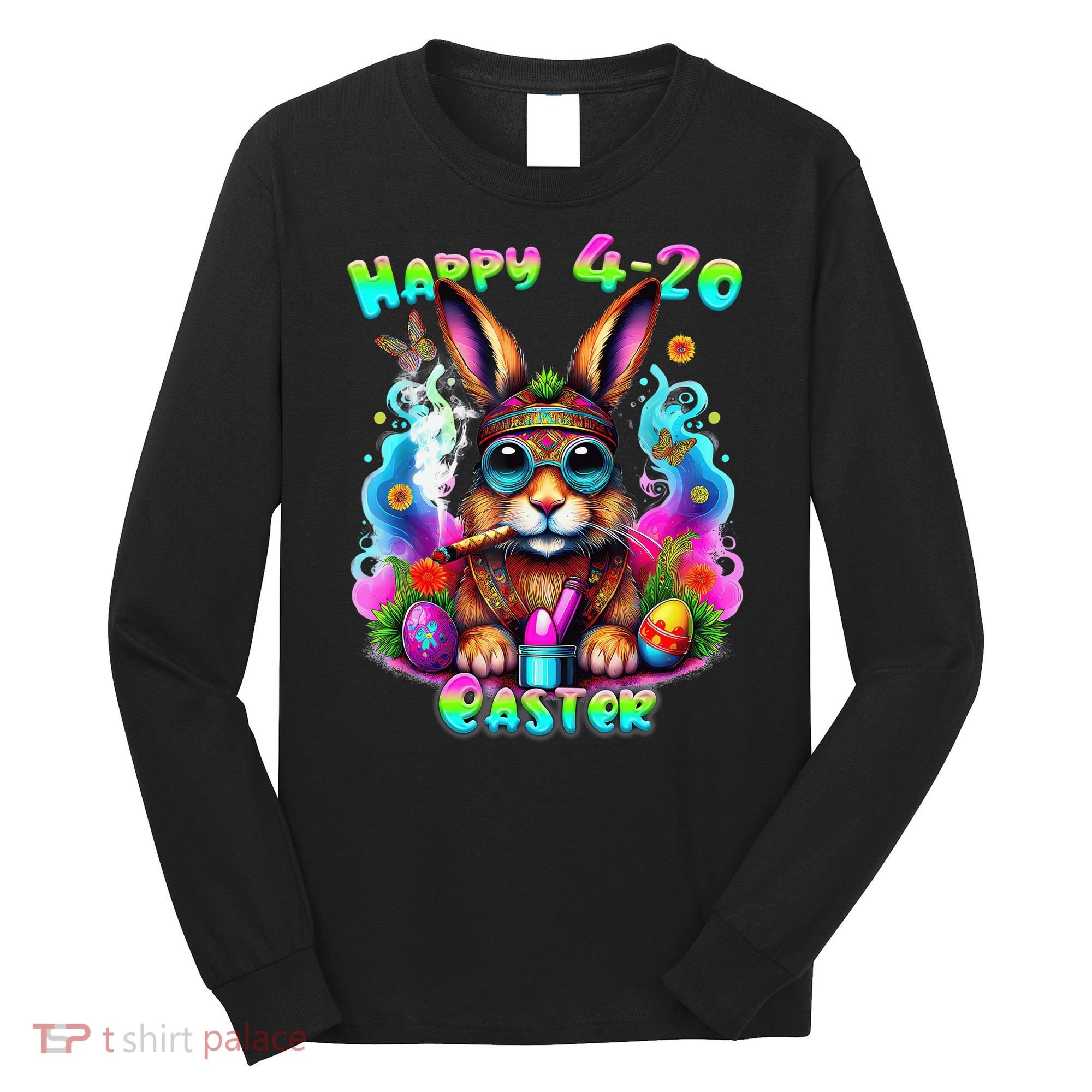 Happy 420 Easter Day Bunny Smoking Weed Marijuana Funny 420 Long Sleeve Shirt