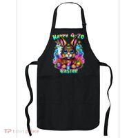 Happy 420 Easter Day Bunny Smoking Weed Marijuana Funny 420 Apron thumb 0