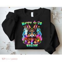 Happy 420 Easter Day Bunny Smoking Weed Marijuana Funny 420 Sweatshirt thumb 2
