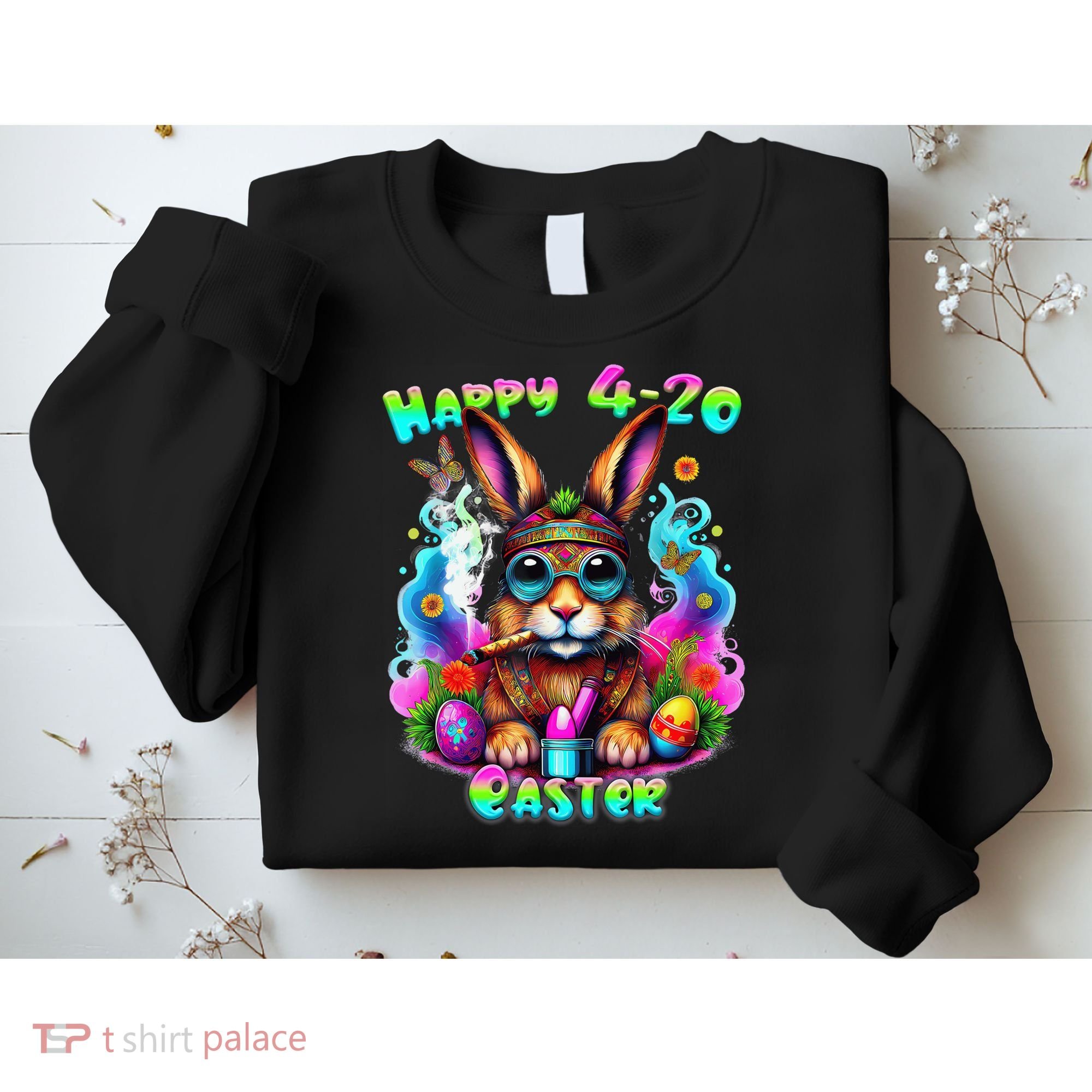 Happy 420 Easter Day Bunny Smoking Weed Marijuana Funny 420 Sweatshirt