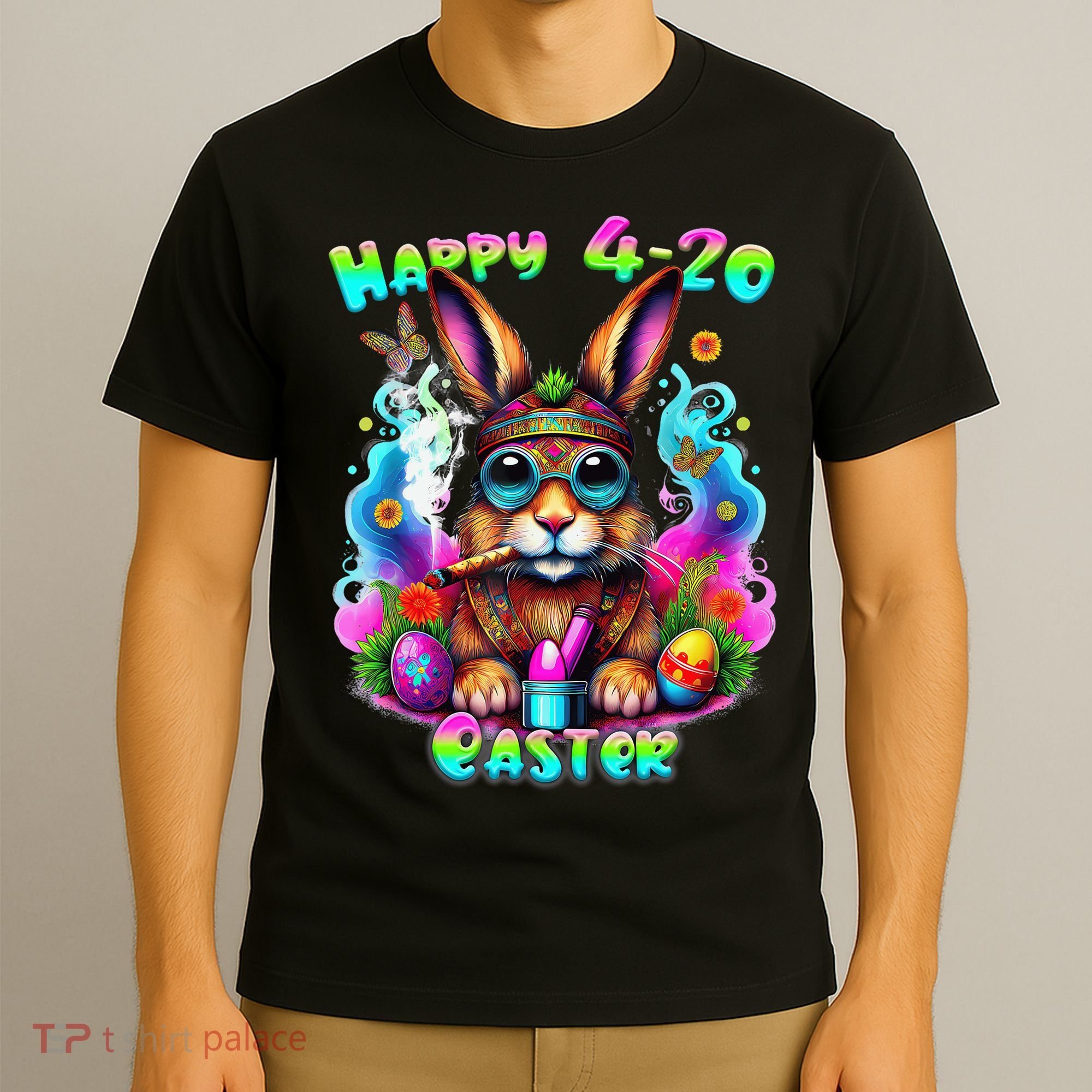 Happy 420 Easter Day Bunny Smoking Weed Marijuana Funny 420 T-Shirt