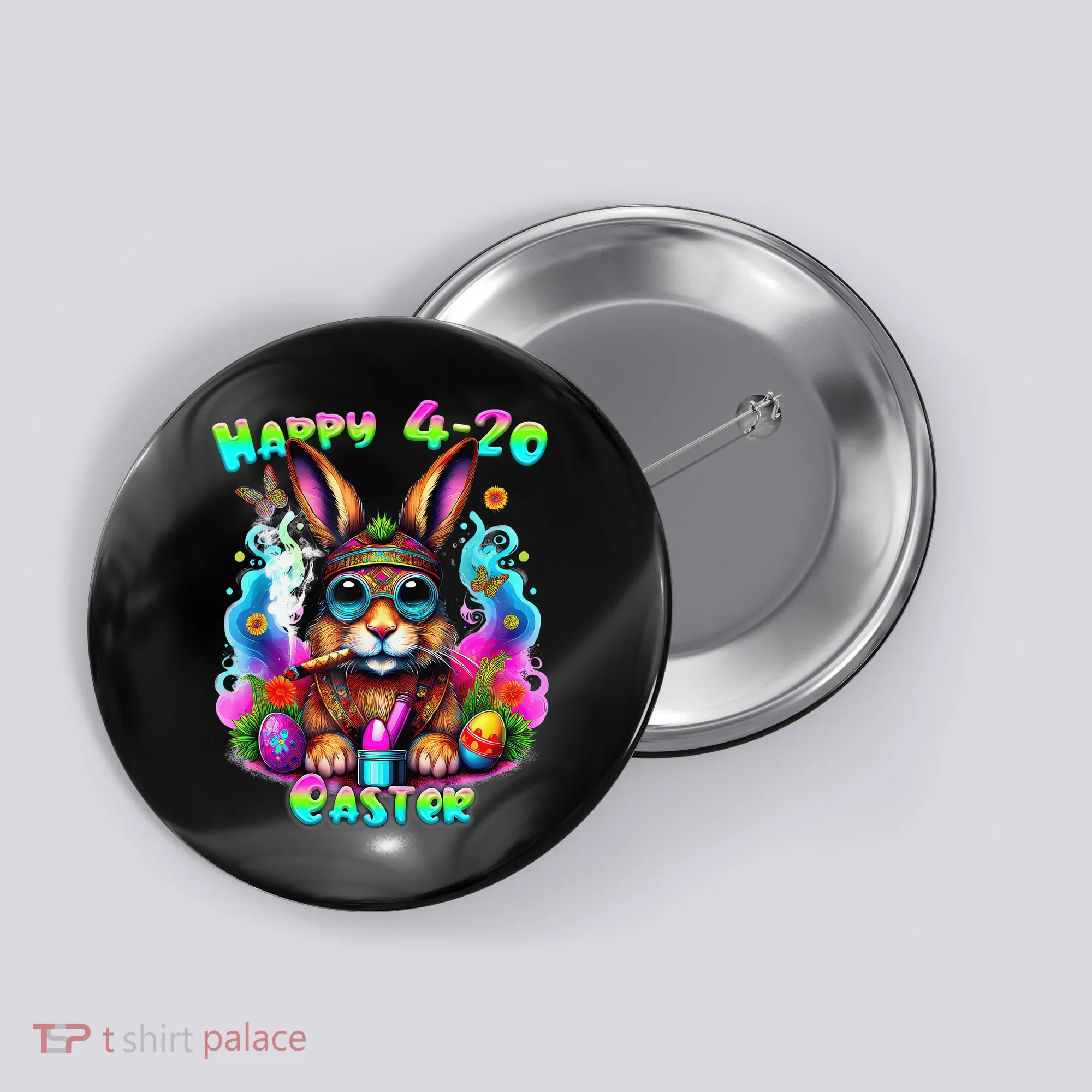 Happy 420 Easter Day Bunny Smoking Weed Marijuana Funny 420 Button