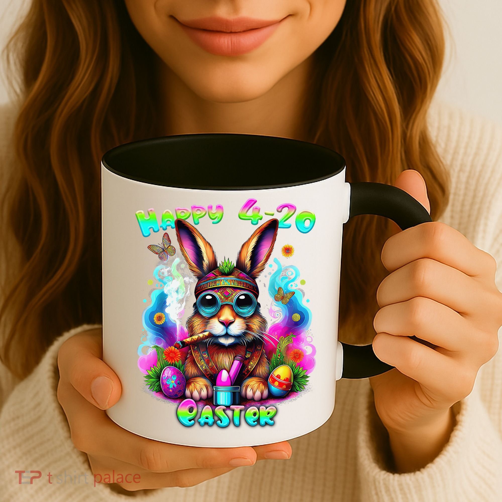 Happy 420 Easter Day Bunny Smoking Weed Marijuana Funny 420 Coffee Mug