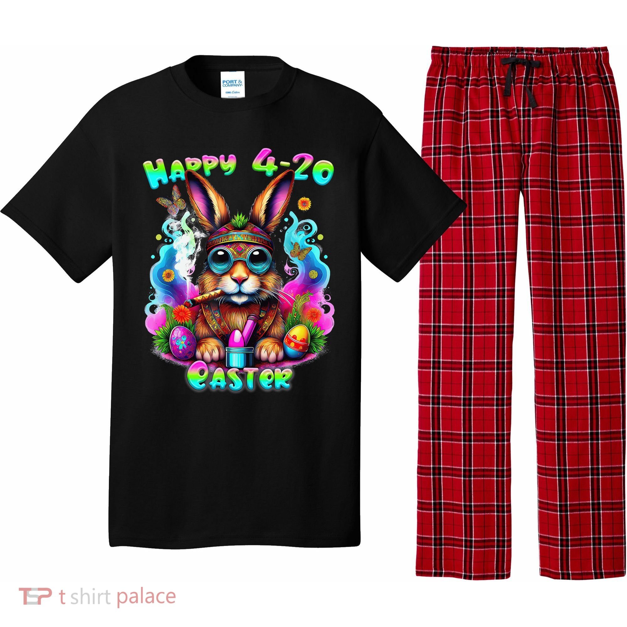 Happy 420 Easter Day Bunny Smoking Weed Marijuana Funny 420 Pajama Set
