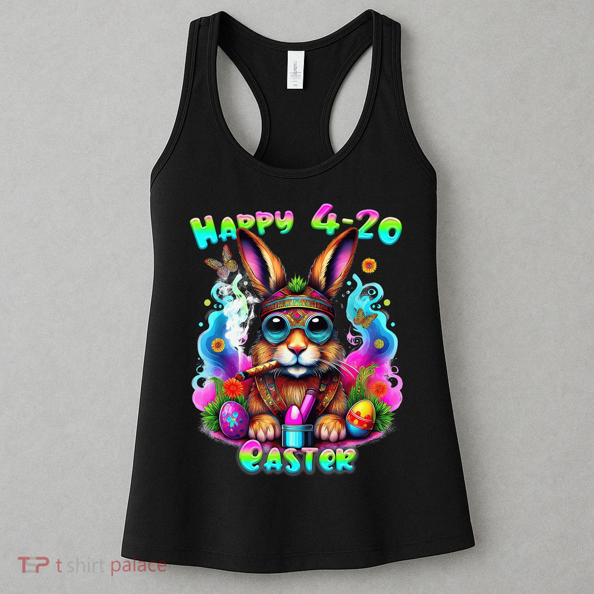 Happy 420 Easter Day Bunny Smoking Weed Marijuana Funny 420 Women's Tank Top
