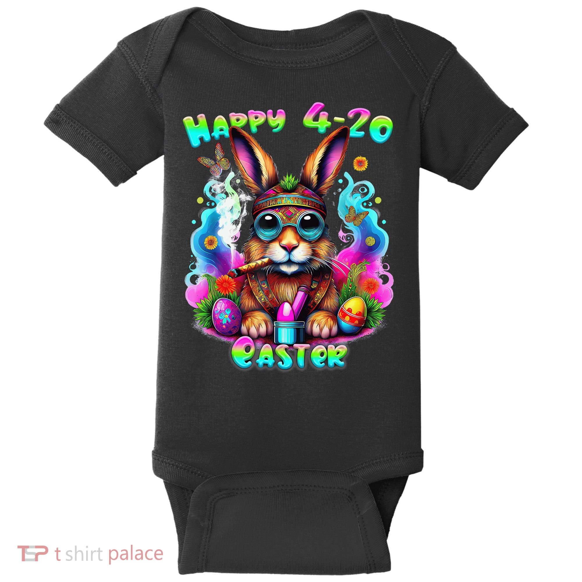 Happy 420 Easter Day Bunny Smoking Weed Marijuana Funny 420 Baby Bodysuit