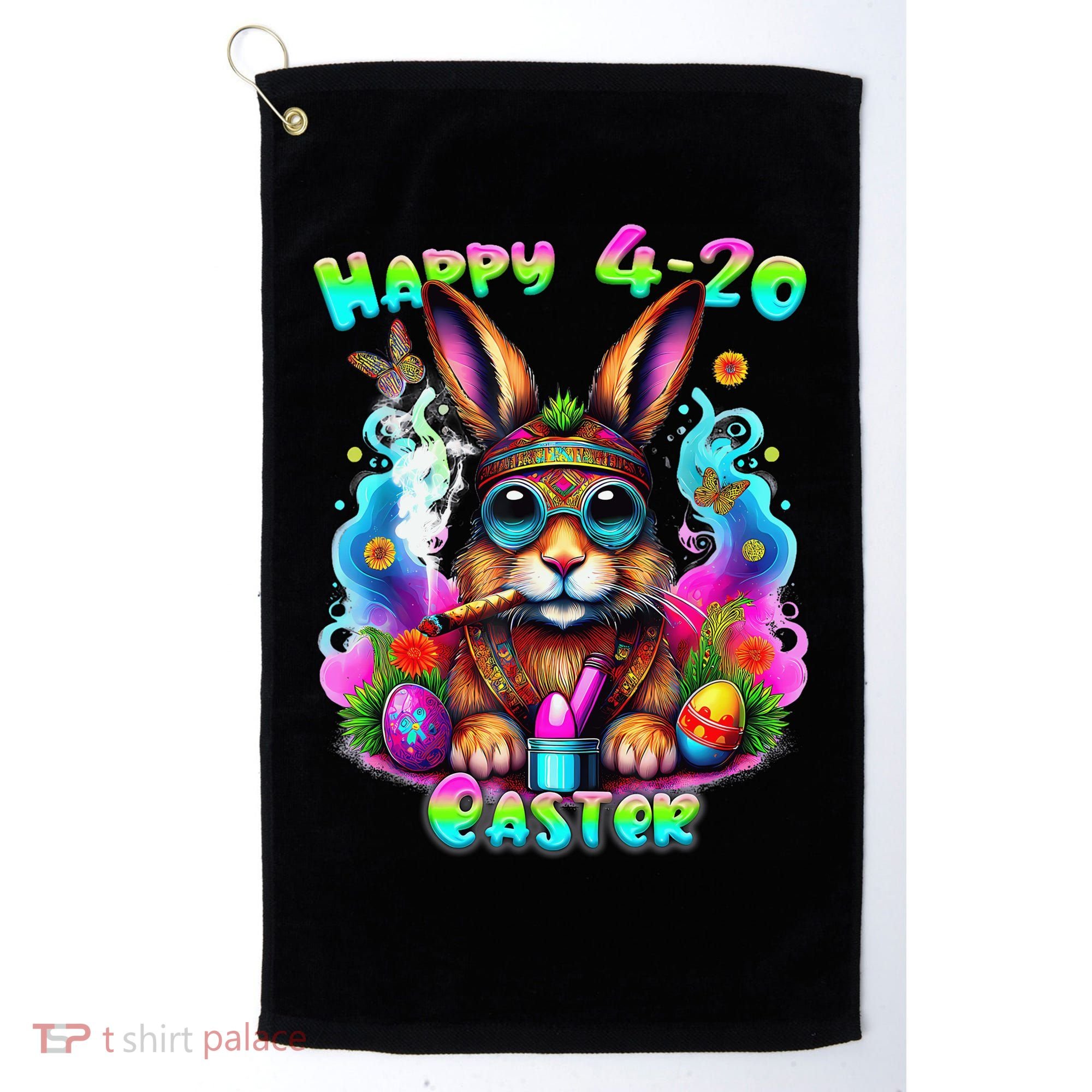 Happy 420 Easter Day Bunny Smoking Weed Marijuana Funny 420 Golf Towel