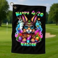 Happy 420 Easter Day Bunny Smoking Weed Marijuana Funny 420 Golf Towel thumb 1