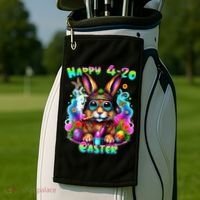 Happy 420 Easter Day Bunny Smoking Weed Marijuana Funny 420 Golf Towel thumb 2