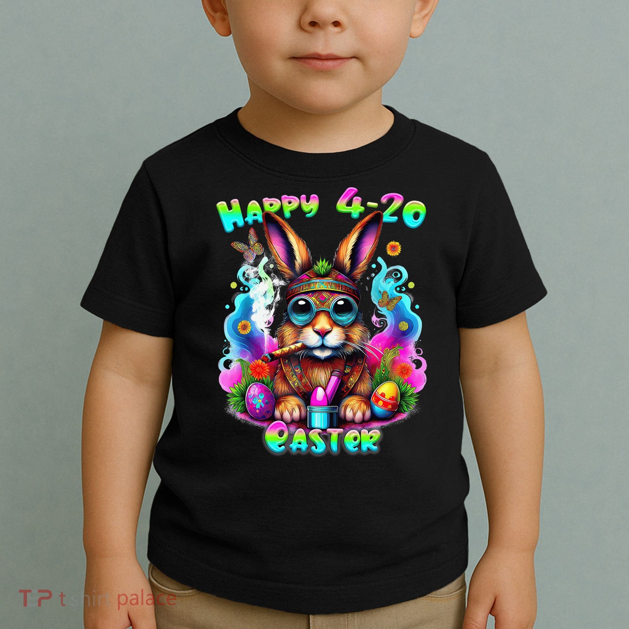 Happy 420 Easter Day Bunny Smoking Weed Marijuana Funny 420 Toddler T-Shirt